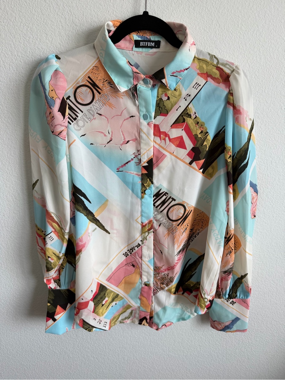 BTFBM Multicolor Printed Collared Button-Up Blouse